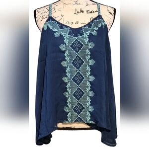 Maurices Blue Embroidered Racerback Blouse